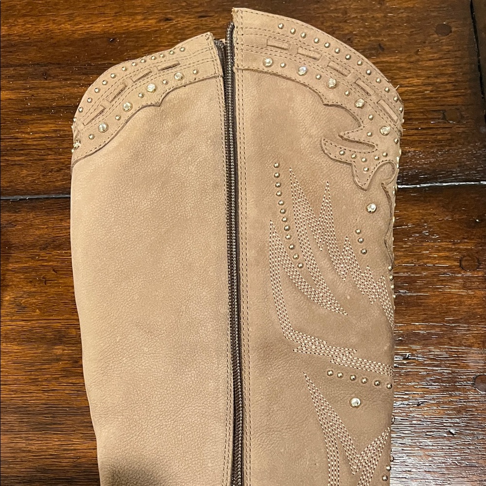 Tan Suede - leather  Embellished Women's Boots from Brazil size 9 - Picture 12 of 13
